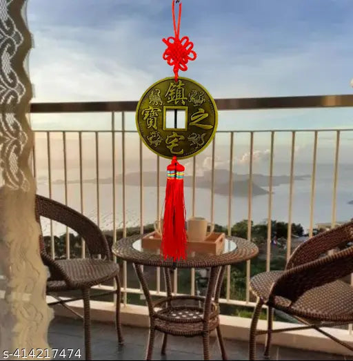 PAYSTORE  Vastu Fengshui Big Lucky Coins Wall Hanging for Luck, Car Decoration Rear View Mirror Hanging Accessories Feng Shui Coins