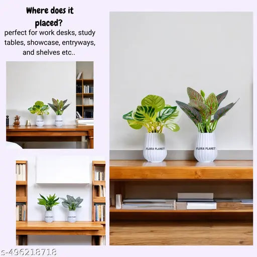 Flora Planet Artificial Plants for Home Decor – Realistic Fake Plants, Durable Plastic Wall Decor for Living Room, Bedroom, Office – Set of 4 (6x12 cm) – Perfect Indoor Greenery & Wall Decoration Items