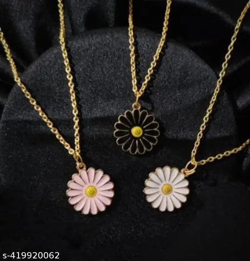 Daily wear necklace pink , black, white charm New Stylish & Fancy Exclusive Micro Gold Plated Combo Necklace Chain for Women and Girls (BUY 1 GET 2 FREE)