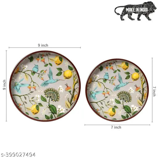 EMPIRIC ART Wooden Serving Tray for Serving, Round small & Large Serving Tray Table Decoration Square  mdf Serving Tray for Wedding & Festive Season Tray Decorative Use Tray (Pack of 2)