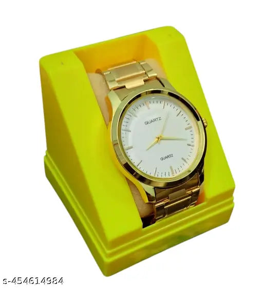 Trendy Golden Watch in White Dial