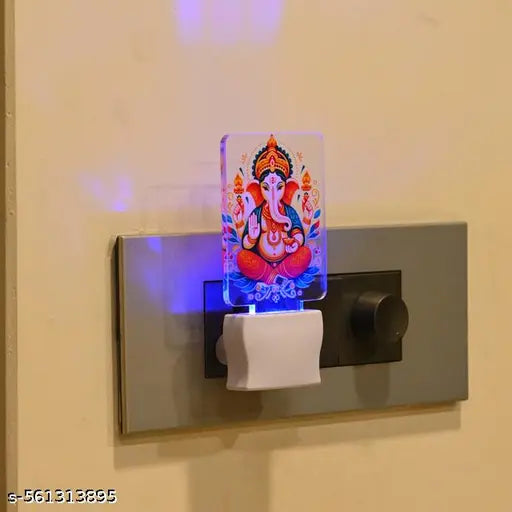 Somil Lord Ganesha Ashirwad LED Night Lamp | Plug-in Acrylic Color Changing Night Light for Bedroom, Mandir & Home Décor