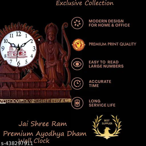 This wall clock design,material and features are improve your wall and increase home décor.it is perfect for office and home use.this RAM MANDIR wall clock gives the touch of AYODHYA'S RAM MANDIR and increase wall beauty.