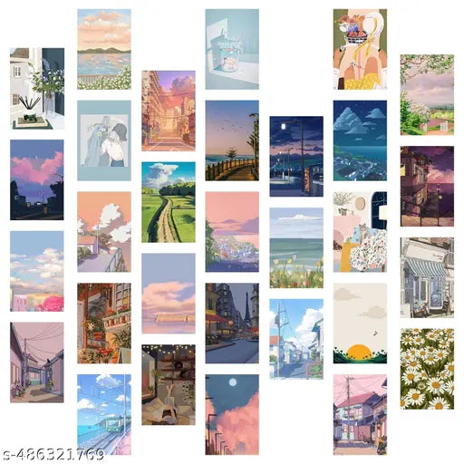 Anime Collection Posters, Set of 30, 4x6 inch each, Anime Aesthetic Scenery Wall Collage Kit, Anime Posters, Wall Posters Aesthetic, Room Decor Posters for Room Decoration