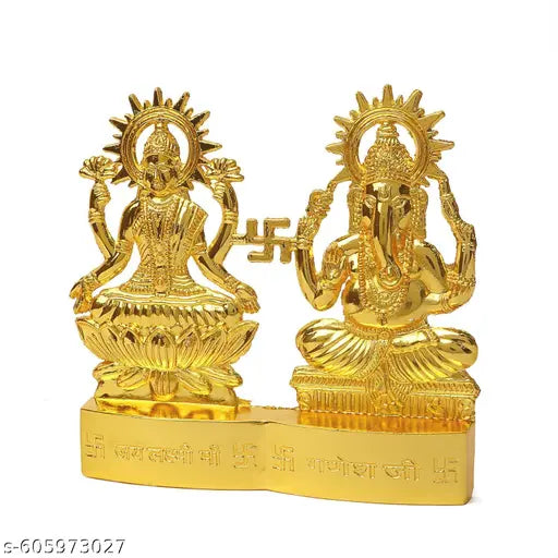 ANI DIVINE Beautiful Handcrafted Lakshmi  Ganesh Idols with  Lotus  Crystal Diya & 8 Inch Brass Engraved Pooja Thali  For Diwali Puja, Home Temple, Auspicious Beginnings, Wealth, Success, Prosperity