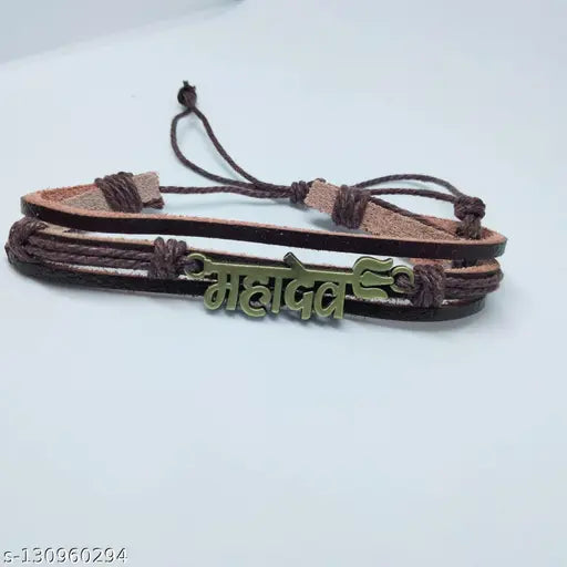 Mahadev Brown PU Leather Bracelet For Boys Men Women