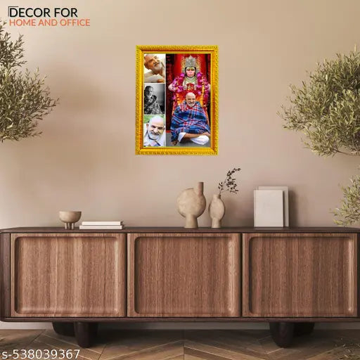 UdayGalleries Neem Karoli Baba Wall Painting Framed for Pooja Room | Goddess Neem Karoli Baba Kainchi Dham Photo Frame | Hanuman Ji Wooden Photo Frame with Matt Lamination  (Small Size, 8x6 Inch)