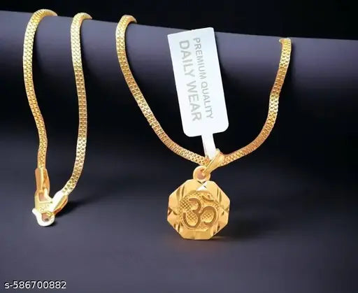Om Pendant Necklace with Chain | Daily Wear Spiritual Jewellery | Religious Locket for Men & Women | Trendy Gift for All Occasions