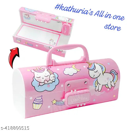 Kids Pen & Pencil Box-Suitcase Style Password Lock Pencil Case, Pencil Box for Kids, Boys, Girls, Stationary Organizer Case for Kids, Return Gift for Kids (Beuty-Pink)