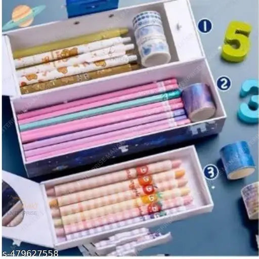 Unicorn Multi-Functional Pencil Box with Double Password Lock, Stationary Organizer Case, Suitcase Style Pencil Case for Boys & Girls
