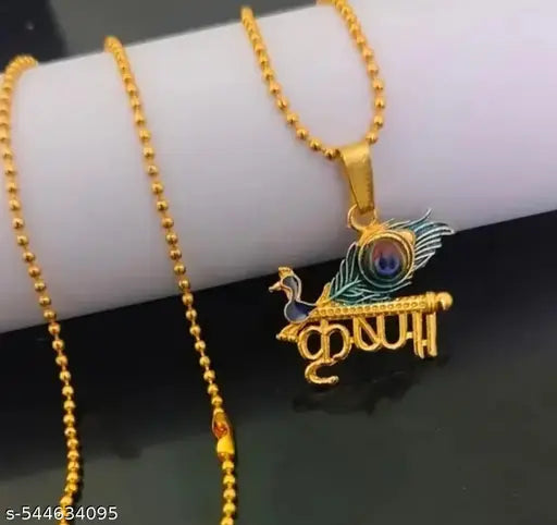 Spiritual Gold-Plated Lord Krishna Pendant & Chain