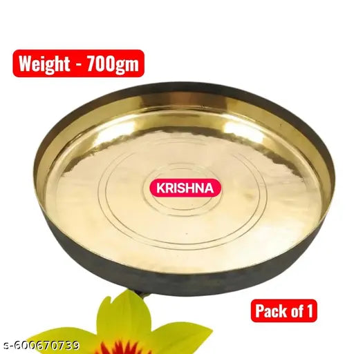 SHREE KRISHNA PURE Round Brass THALI 12 Inch Size And Heavy Weight 700gm best' quality