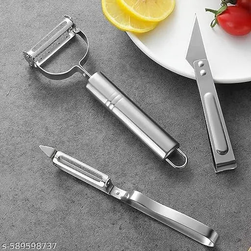 Multipurpose Stainless Steel 3-in-1 Peeler & Cutter | Sharp Veggie Slicer Knife
