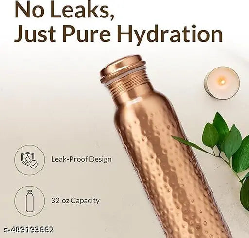 Copper + Hammered Copper Water Bottle,  Water Bottle,  Copper Bottle, 1 Litre 1000 ml Bottle