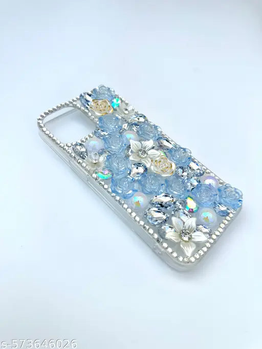 iPhone 13 New Design 3D Rose & Rhinestone Bling Case – Princess   Style Back Cover  for Girls and Woman