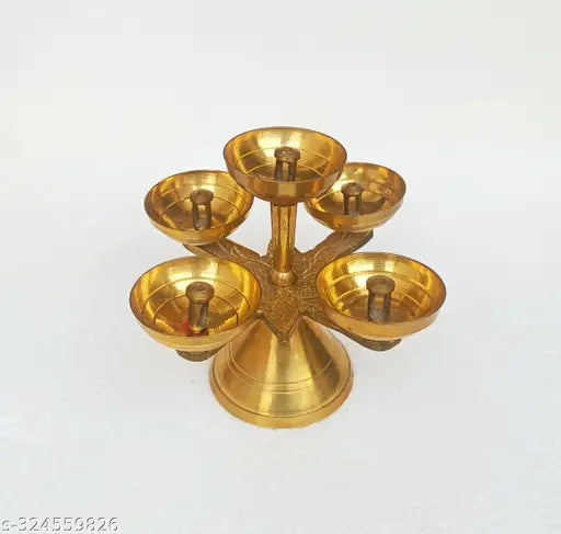 Bystreet Artisans Pure Brass Ethnic Panchadeep Bhadradeepam 5 Faced Akhand Jyothi Diya  Deepam for Home ,Office Pooja &Temples Decor | Festive Gifts (Golden 1 Pc)