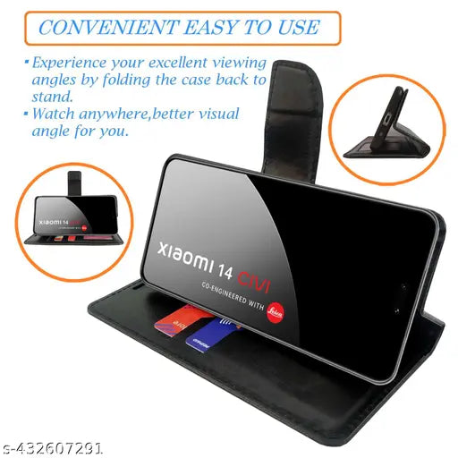 Wow Pink Flip Cover for Mi 14 Civi | Leather Finish|Shock Proof|Magnetic Clouser Compatible with Mi 14 Civi (Pink)