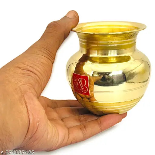 Pure Brass Lota for Puja | Heavy Pital Kalash for Home,office,Mandir&Hawan Use | Traditional Pooja Water Pot/Kalash | Medium Size ( Pack of 1 )