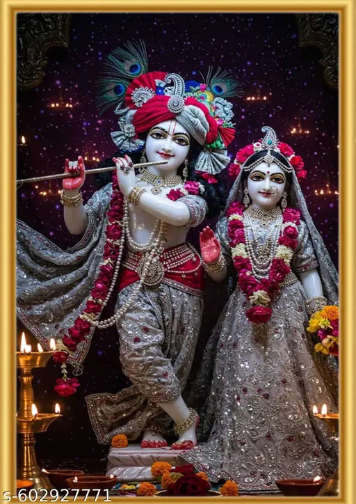Radha Krishna Without Glass Framed Art Print for Room Decor 12X9 inch