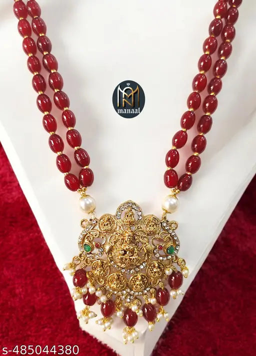 Manaal Jewels Designer Maroon Color Glass Beads with Astalaxmi Pendent for Women's & Girls