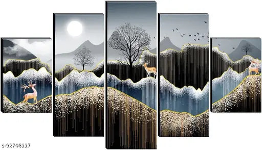 Set Of 5 Modern Art , 3d Scenery Wall Painting for Living Room Large Size with Frames for Wall Decor and Home Decoration, Hotel, Office ( 75 CM X 43 CM )