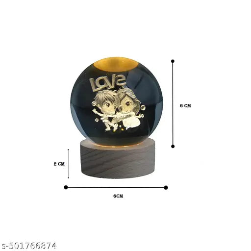 Rolexexplorer 3D Love Crystal' Ball Night lamp | USB Cable LED Wooden Base Crystal' Ball | Home, Office Decorations Birthday Gifts for Friend, Teens, Boys, Girls