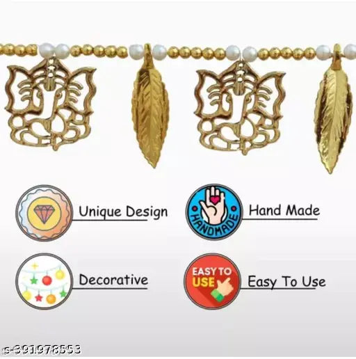 Toran For Door, Golden Ganesha With Leaf , Bandarwal For Home Door, Wall Hanging Door Decor, Main Entrance, Decoration For Living Room, Temple, Pooja Room, Diwali Toran