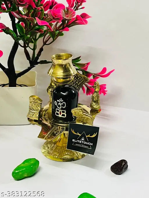.ELITETOUCH. Brass Shiva Lingam Abhishek Patra with Trishul and Nag For Sawan | Shivratri Pooja Items | Shivling Showpiece | Shivlingam | Shivling | Shiv Parivar | Black Marble stone Shivling | Idol & Figurines.