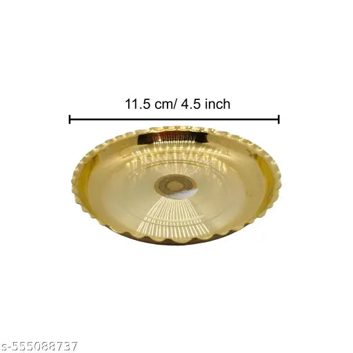 Pure Brass Puja Plate Combo Pack/Pooja Thali Set for Daily Rituals & Offerings (Pack of 4)