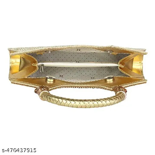 Stylish Fancy Designer Wedding Party Classy Trendy Gold Chain Strap Handcrafted Clutch For Women