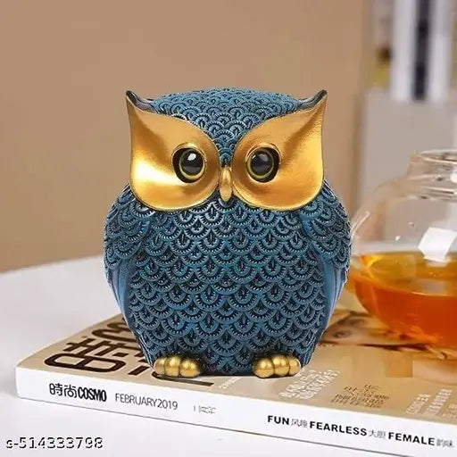 Modern Classy Lucky Owl Resin Art Figure Showpiece (Blue)