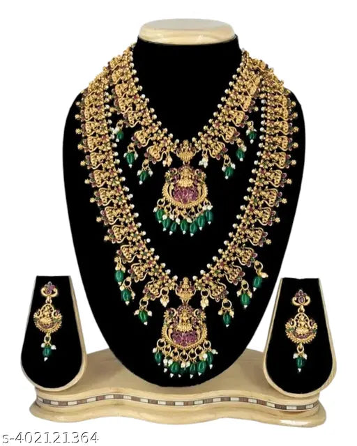 GREEN MOTI RED RUBY STONE  FLOWER DESIGN MATTE COMBO SET