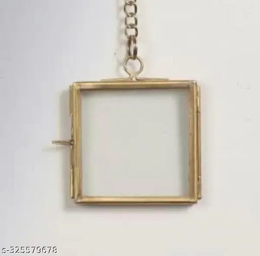 IAC Crafteriaaa Home Decor Glass & Metal Hanging Picture Frame For Wall Decoration, With 2 Sides Glass, (Golden) Decorative Hanging Photo Frame, ,Brass And Glass Photo Frame 2X2 Inches