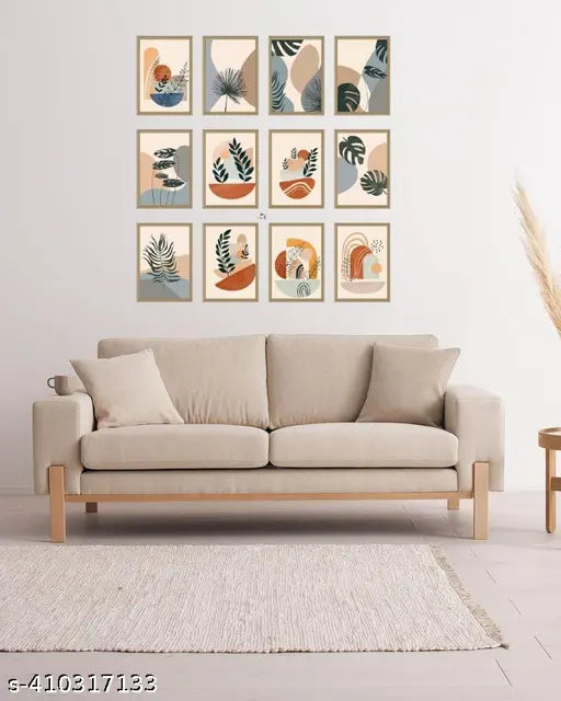 Boho Wall Art Bundle, Mid Century Art Prints, Modern Wall Decor, Collage Posters, Set of 12, Natural Wall Decor size-A4
