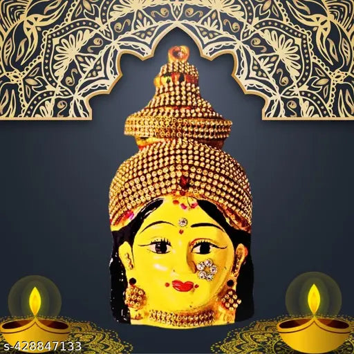 PujaNPujari Ammavari Face With Stones 7 inches, Goddess Lakshmi For Varalakshmi Pooja, Diwali or Wall Hanging Goddess Varalakshmi Ammavaru face