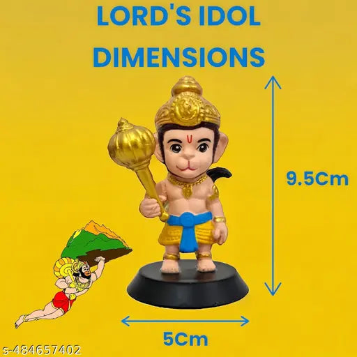 Lord Shree Hanuman Ji Idol for Car Dashboard, Office Table,Home Decor| Little Balaji Bajrangbali with Gada Figurine| God Statue for Gifting Kids, Family & Friends (Kesari - Hanuman Ji)