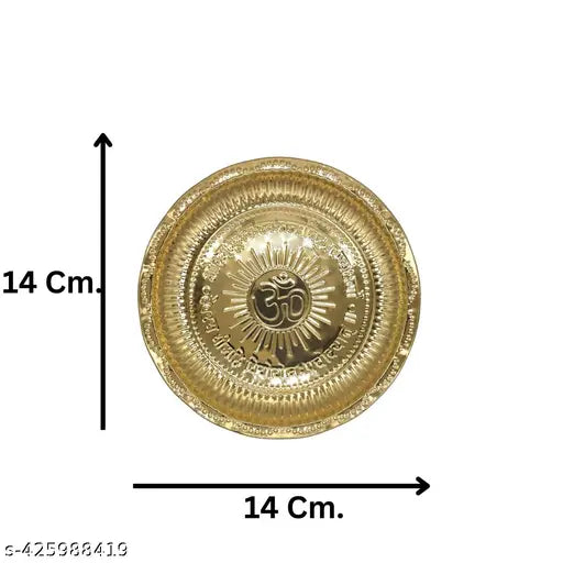 OM Brass Plate With Jal Abhishek Tripai Jaldhari Stand ( Plate Tipai Combo Set ) Pooja Thali Set ( 17CM Length )