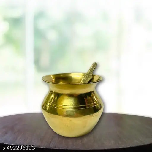 ELITETOUCH pure Brass Punchtantr Patra/Brass lota and Spoon,brass loti (golden)