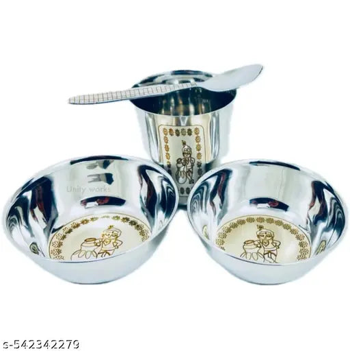 Ladu Gopal Krishna bhog pujan thali Laddu gopal bhog thali bhagwan bhog puja prasadam Thali 1 Set Steel (5 Pieces)