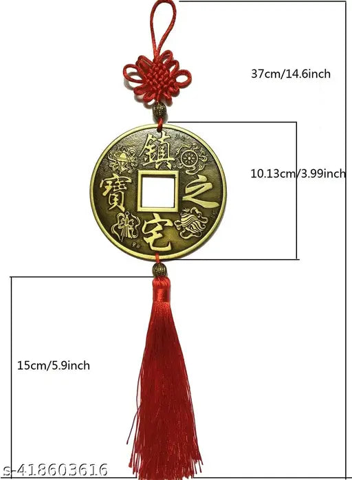 Vastu Fengshui Big Lucky Coins Wall Hanging for Luck, Car Decoration Rear View Mirror Hanging Accessories Feng Shui Coins
