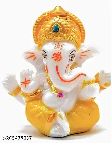Parul Art & Craft Ganesha Statue for Home Temple Decoration I Ganesh Idol for car Dashboard (YELLOW , ORANGE, WHITE, PINK, PAGDI)
