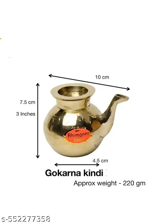 Srinika Brass Gokarna Kindi | Traditional Lota Lutiya Pooja Kalash | Sacred Water Vessel for Home Temple & Rituals | 3 Inches, 220gm