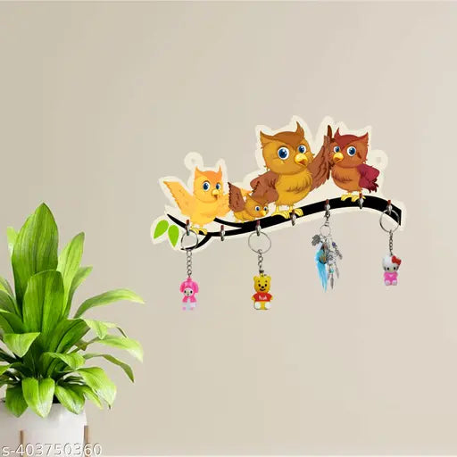 Premium Unique Stylish Birds Wooden Key Holder for Home Decor with Stylish Stainless Steel 7 Hooks Beautiful Key Organizer | Designer Wall Decor | Wall Art Decorative Items | Wall Decoration