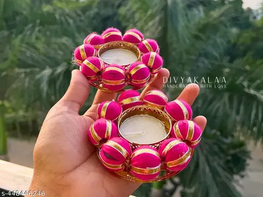 Divyakalaa Laddu Gulaabi Handmade Tealight Candle Holder for Diwali Decoration - Set of 4
