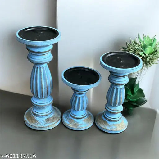 A Piece Of Wood Handmade Wooden Candle Holder Stand for Home Décor Decorative Tealight Gifts Item, Set of 3