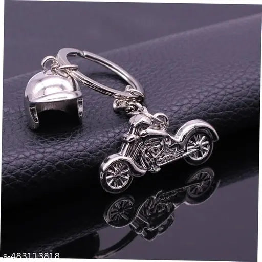 Bulletbike with Helmet Silver Metal Keychain, for Boys & Girls