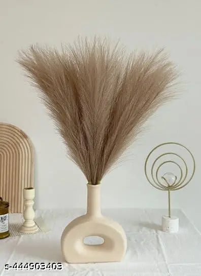 TS ARTS & CRAFT 3 Pcs Artificial Faux pampass Fluffy Flowers Fake Flower for Home, Christmas, Wedding Decoration, Office, Bedroom, Balcony, Living Room, Table Decoration, Plants and Craft Items Corner (Brown) (Without Vase Pot)