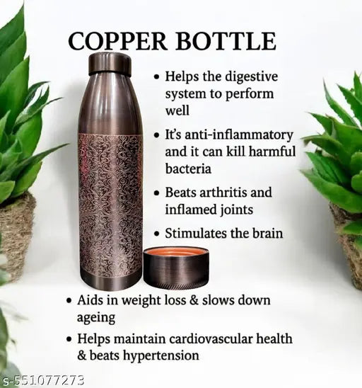 Wook Woorm Designer 100% Pure Copper (900mL) BPA Free, Rust & Leak Proof Copper Bottle, for Office, Yoga, Home, Gym, Travel, Ayurveda Inspired Copper Bottle (Pack 1)