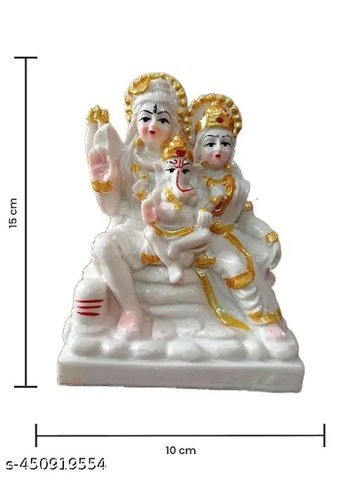Shiva Parvati Ganesh Idol Shiv Parivar Murti Statue for Home Office Temple Mandir (White and Gold) Decoration for Home Decor and Office
