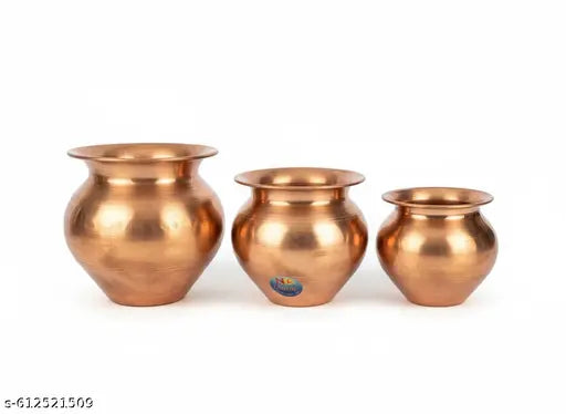 Set of 3 Traditional Copper Kalash/Pot (Kitchen & Pooja)